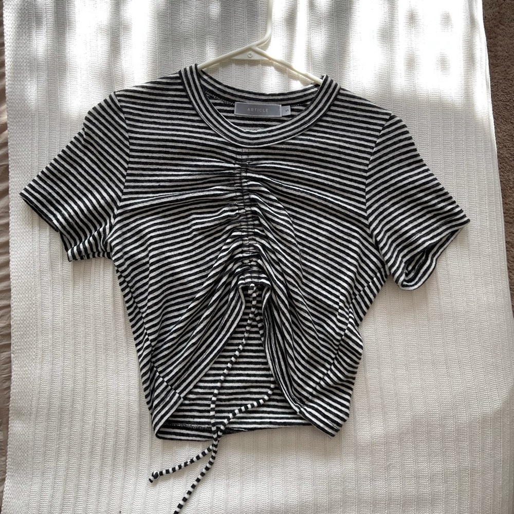 Article linen stripe ruched shirt
